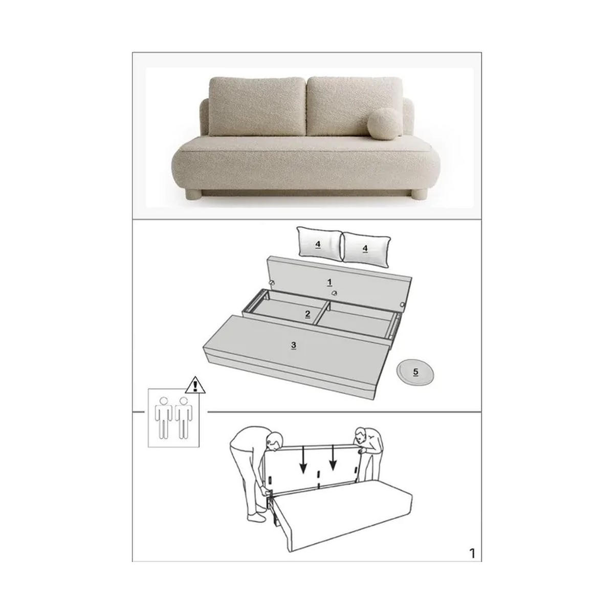SCHLAFSOFA MAJA, Sofa mit Schlaffunktion und Bettkasten, Farbe: Weiß, Bouclé-Stoff - Weiß, Textil (209/96/96cm) - Sepro Meble