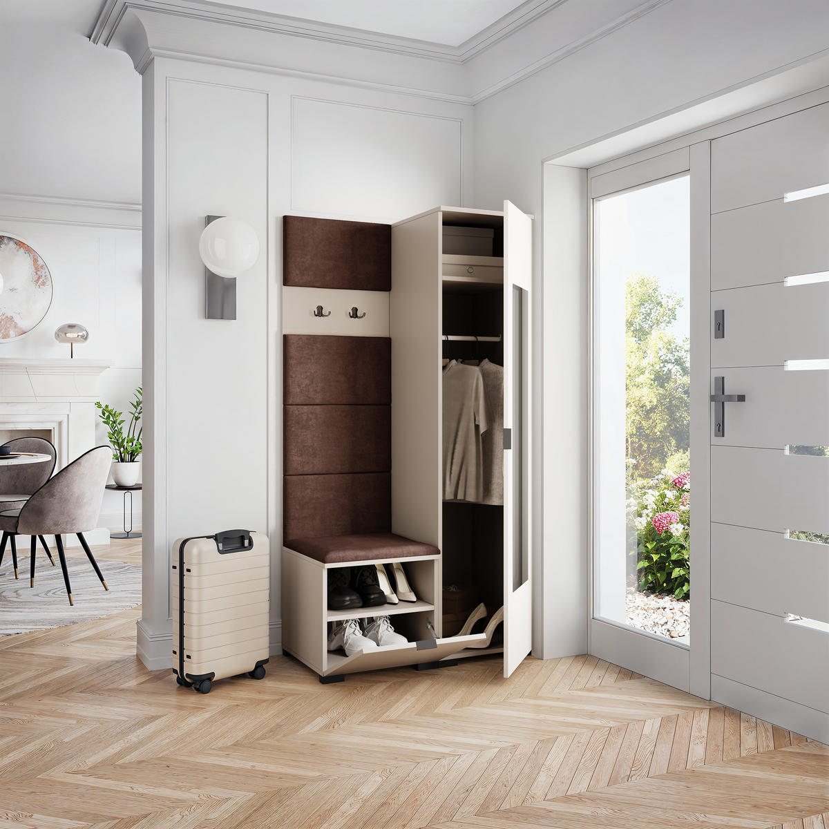 GARDEROBENSCHRANK VIRA 95/181/51 cm Modern Garderobe-Set Kaschmir - Kaschmir/Braun, Holzwerkstoff (95/181/51cm) - MASSENO