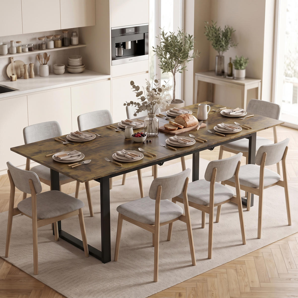 AUSZIEHBARER Esstisch MDF Rustikal-Braun - Schwarz/Braun, Holzwerkstoff (180/80/75cm) - HOMCOM