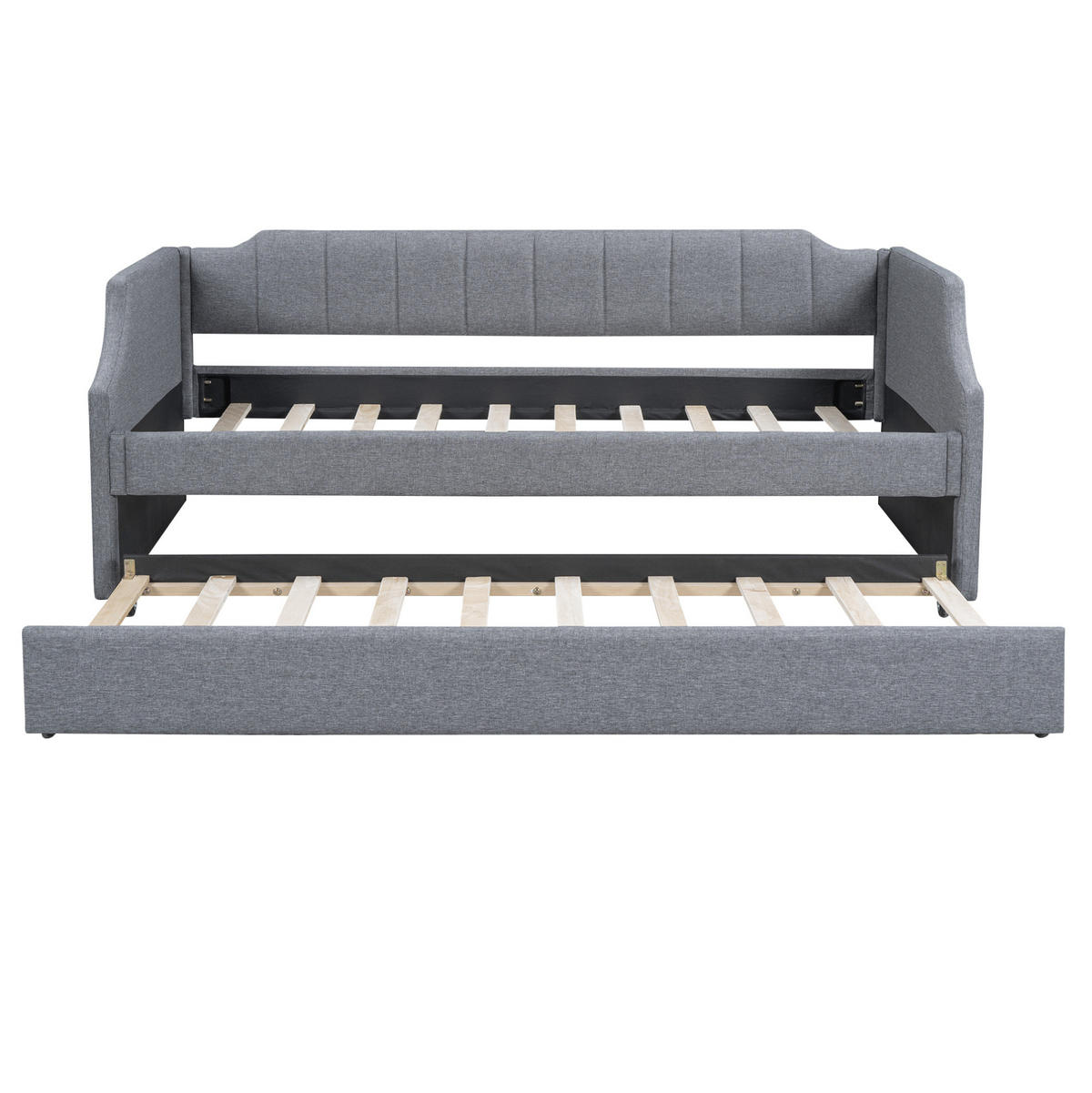 POLSTERBETT 90/200 cm mit Rollbett und gepolstertem Kopfteil, Grau - Grau, Textil (90/200cm) - BEAOK