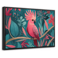 LEINWAND Bilder mit Rahmen - Kakadu - Tropische Blätter - Zweig - 60x40 - Petrol, Textil (60/40cm) - MuchoWow