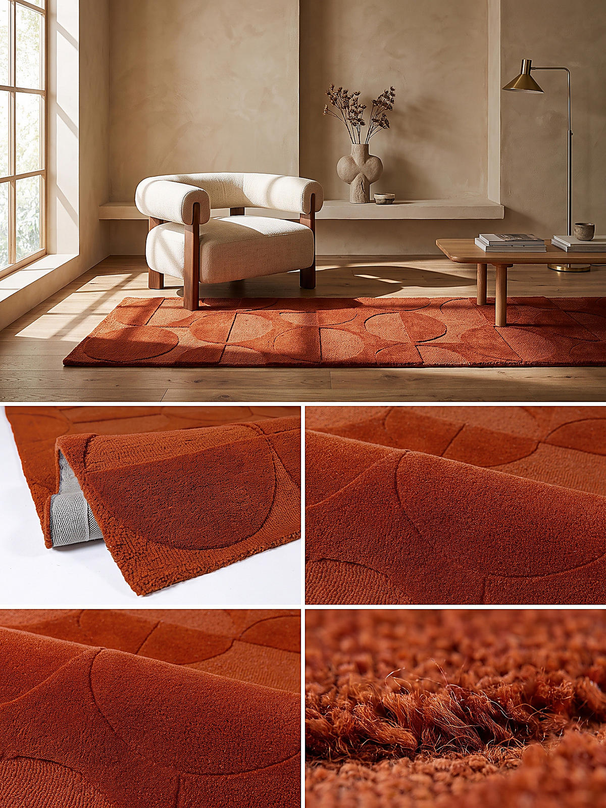 TEPPICHLÄUFER handgetuftet DEBEN, Kreis-Geometrie, Terrakotta, 60 x 230 cm - Orange, Textil (60/230cm) - KADIMA DESIGN