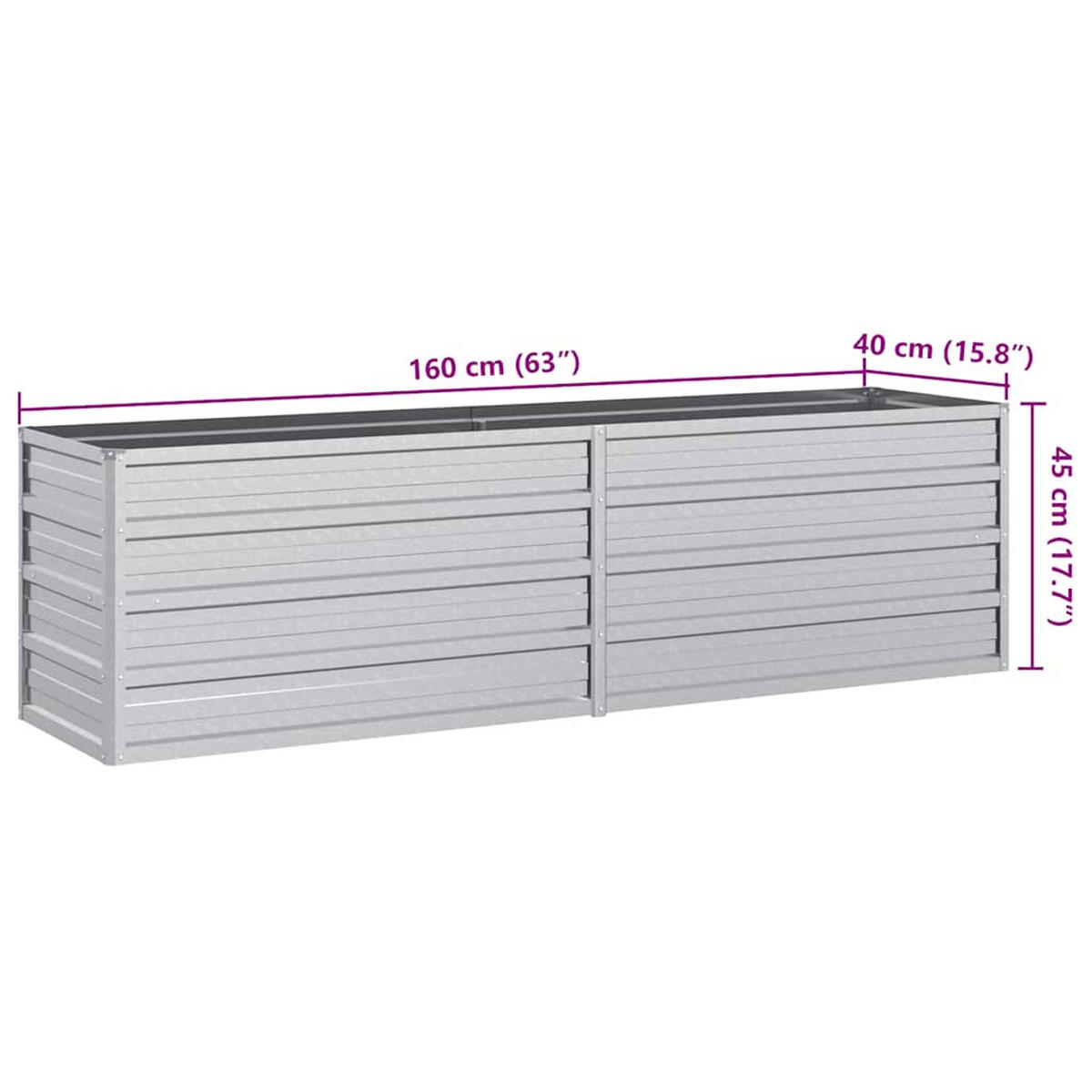 HOCHBEET 160/40/45 cm, aus Verzinkter Stahl, Silber - Silberfarben, Metall (40/45/160cm) - vidaXL
