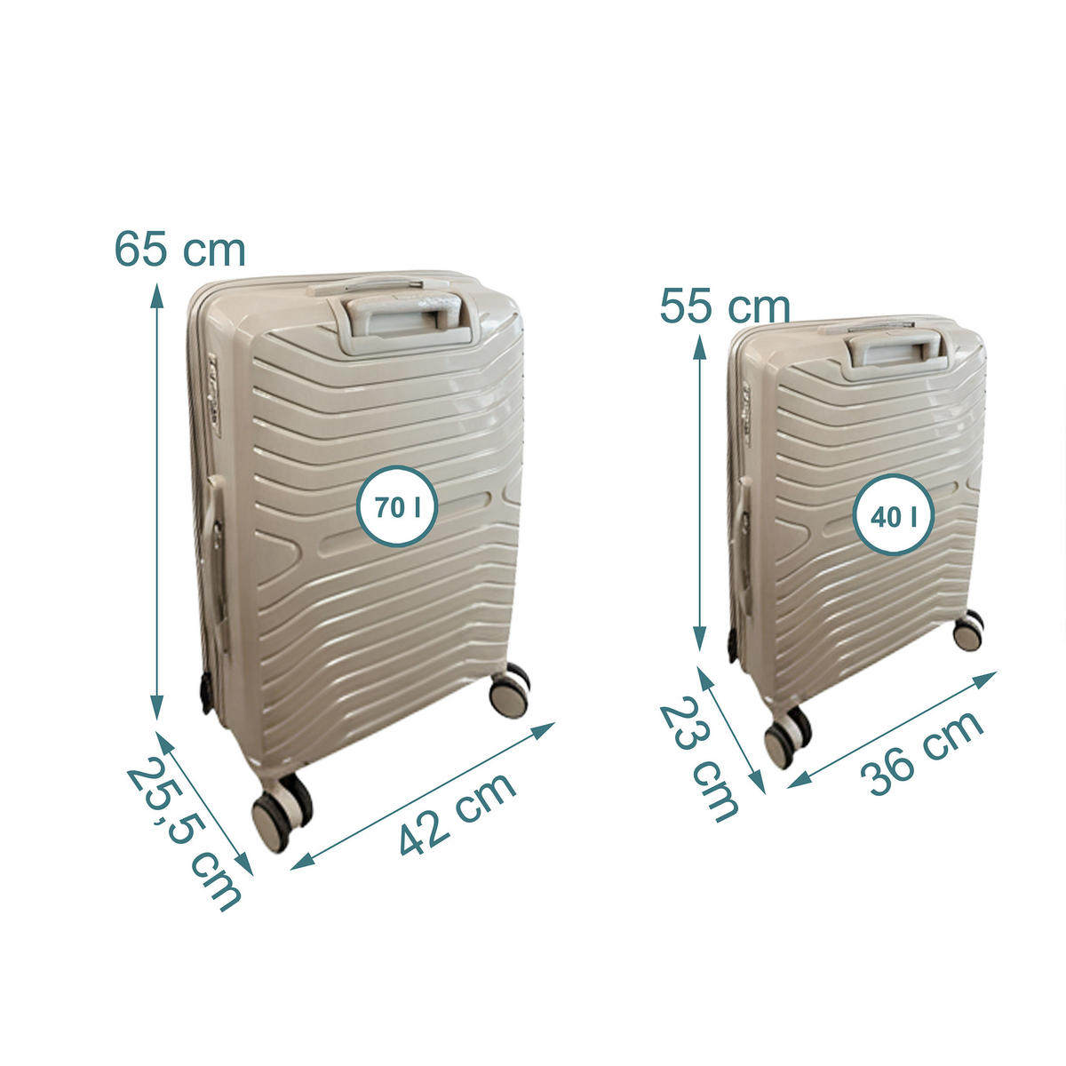 2-TLG.KOFFERSET - Beige, Kunststoff (42/65/25.5cm) - Relaxdays