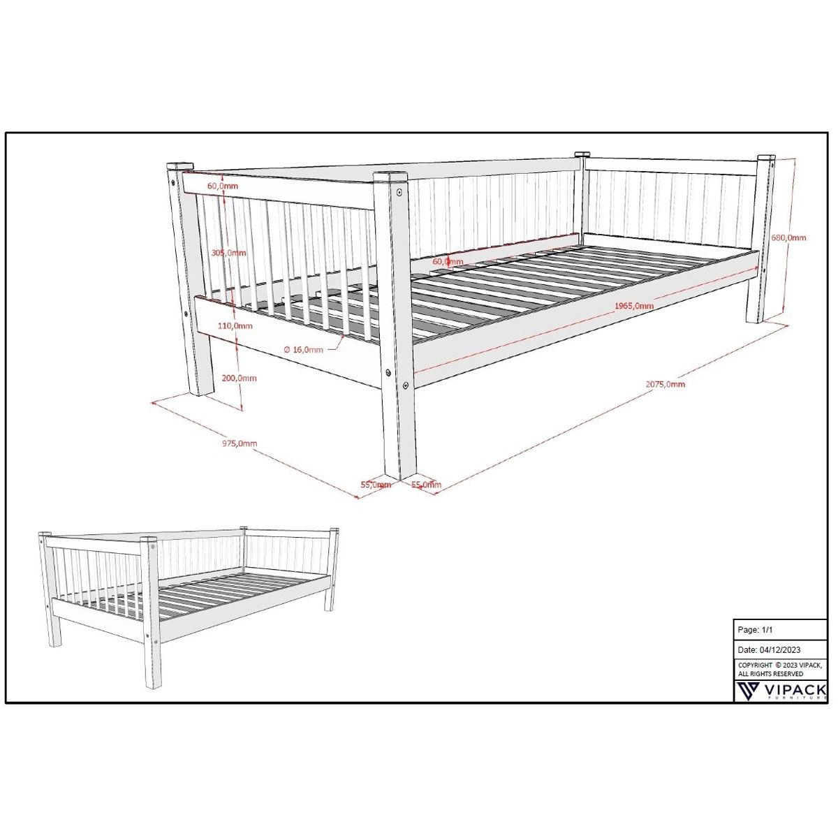TAGESBETT Kelci 90x200 mit Rausfallschutz Umrandung Buche massiv natur - Buchefarben, Holz (90/200cm) - 58aufmkessel