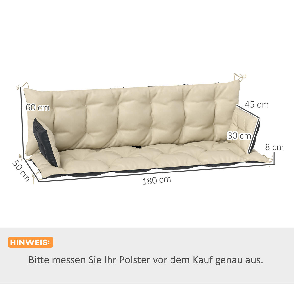 BANKAUFLAGE 3 Sitzer 180x 110x 8 cm - Beige, Kunststoff (110/8/180cm) - Outsunny