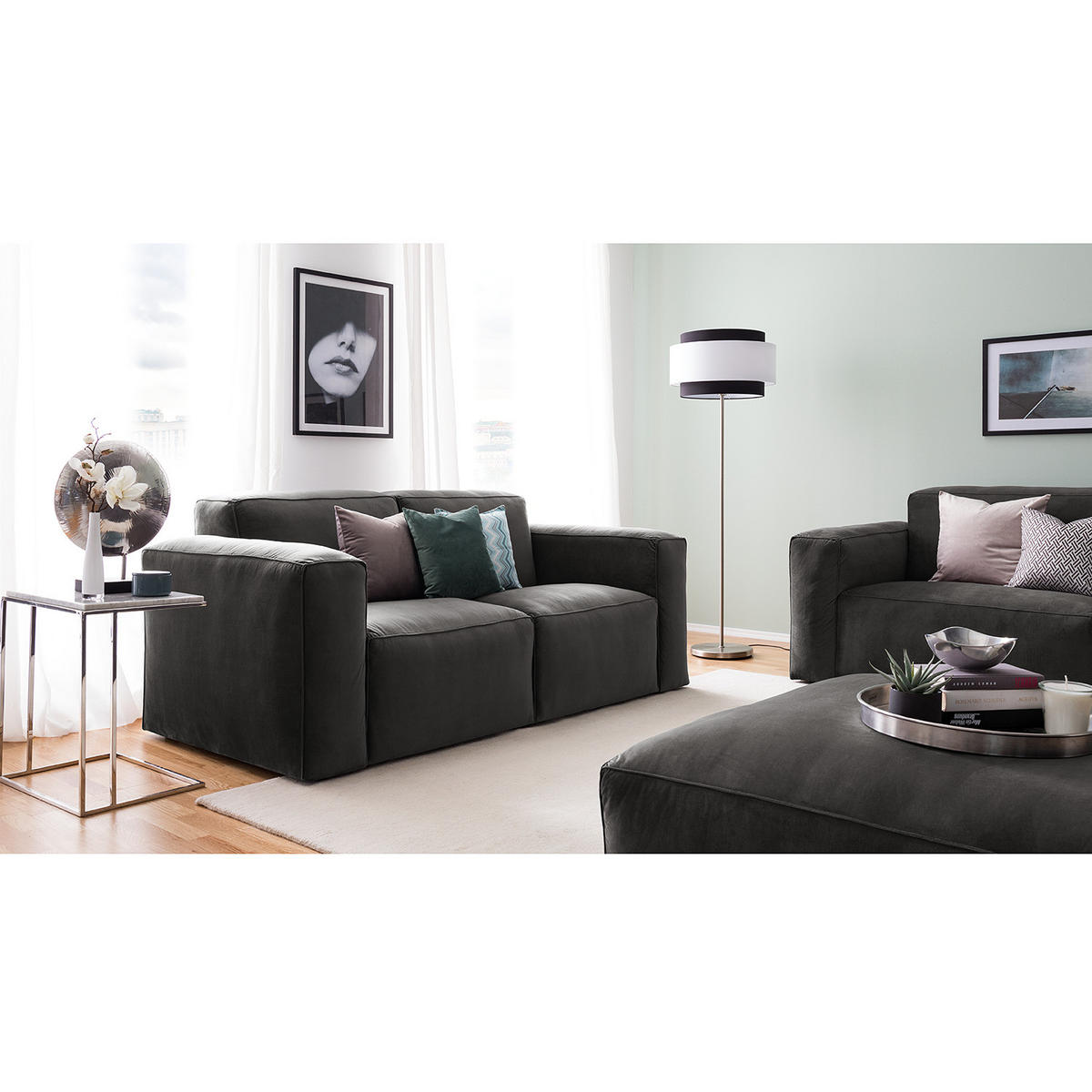 2-SITZER SOFA - Dunkelgrau, Textil (190/75/96cm) - home24