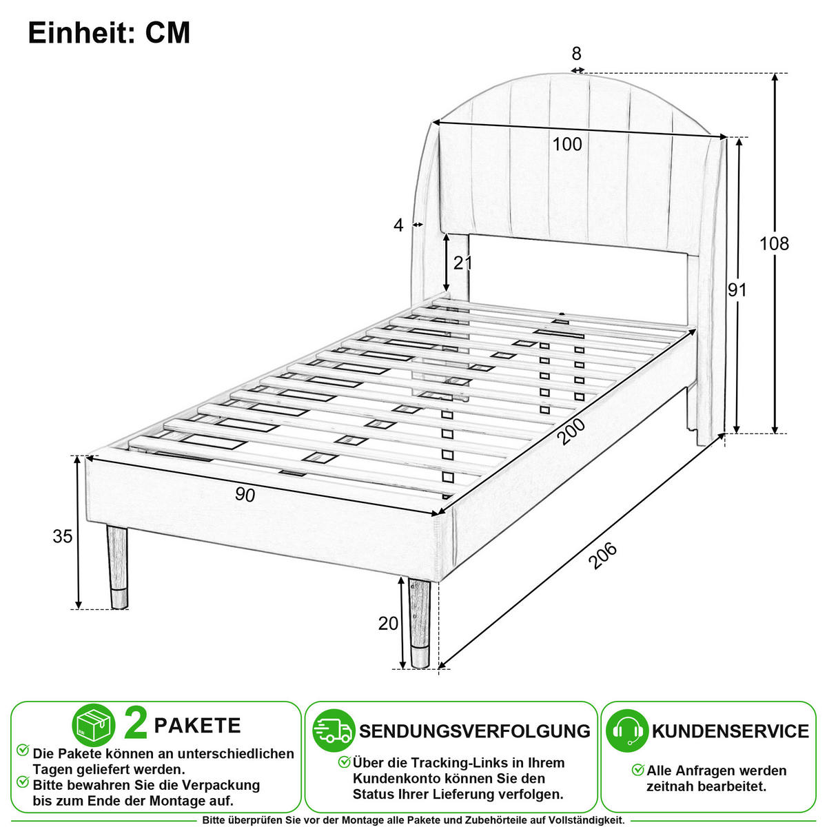 POLSTERBETT 90/200 cm in Beige Samt mit Lattenrost und Kopfteil - Beige, Holzwerkstoff/Textil (90/200cm) - CHICFURN