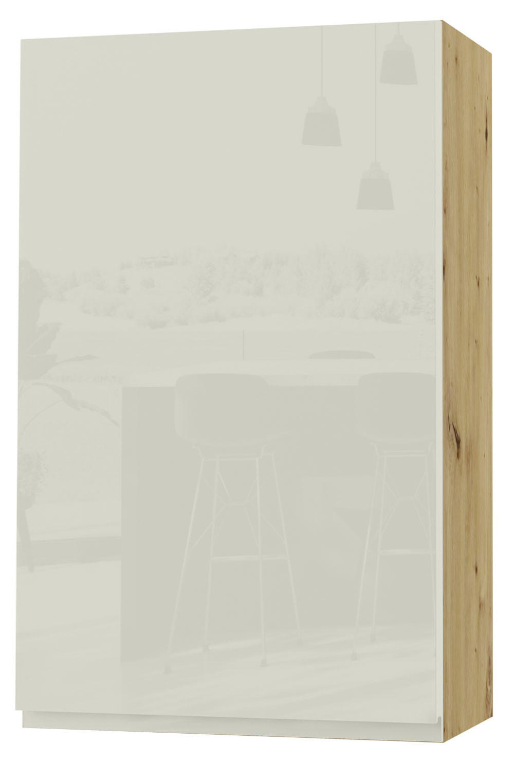 HÄNGESCHRANK Florence W4/60/1 Eiche Artisan / RAL 1013 perlweiß HG 60 / 32,5 / 96cm - Türanschlag rechts - Weiß Hochglanz/Eiche Artisan, Holz/Holzwerkstoff (60/96/32.5cm) - Feldmann-Wohnen