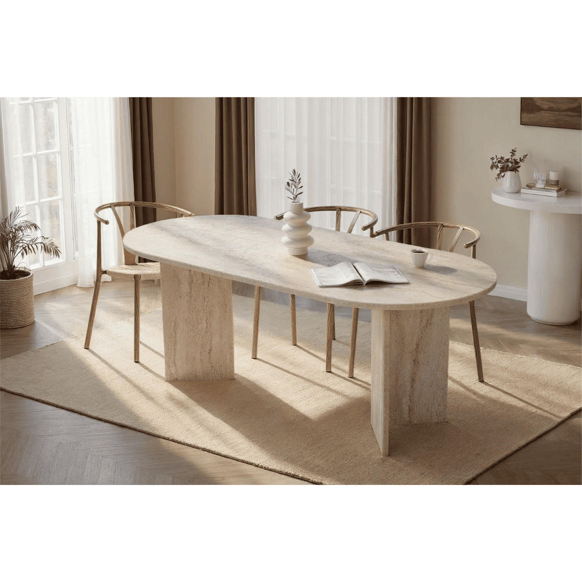 ESSTISCH mit ovaler Tischplatte L200 cm 90/200/75 cm - Beige, Holzwerkstoff (200/90/75cm) - Calicosy