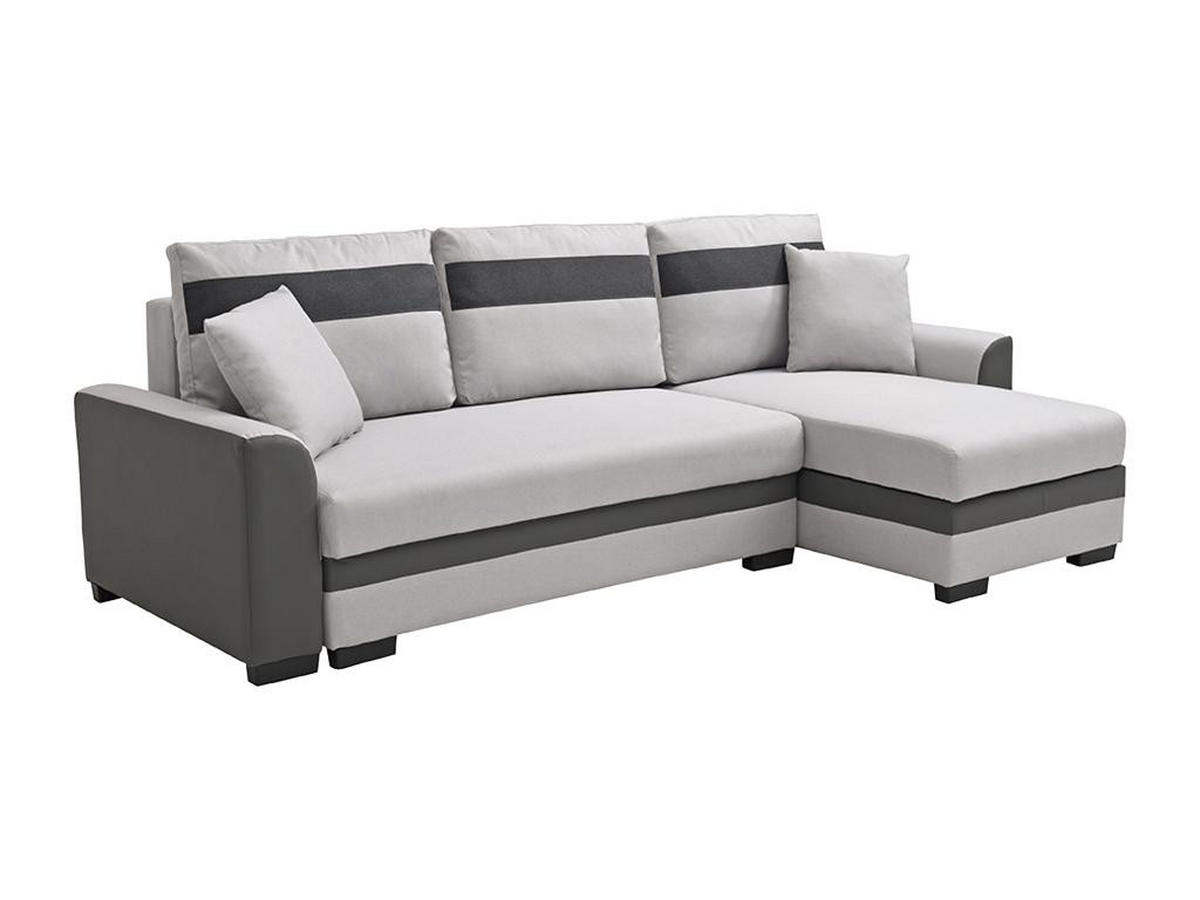ECKSOFA mit Schlaffunktion - Ecke wechselbar - Stoff & Kunstleder - Hellgrau - GIANY II - Hellgrau, Leder (135/242cm) - Vente-Unique