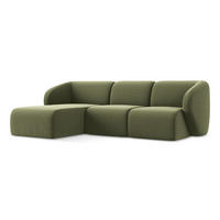 ECKSOFA Links Samt Stoff Grün - Schwarz/Olivgrün, Holzwerkstoff/Kunststoff (248/166cm) - Makamii