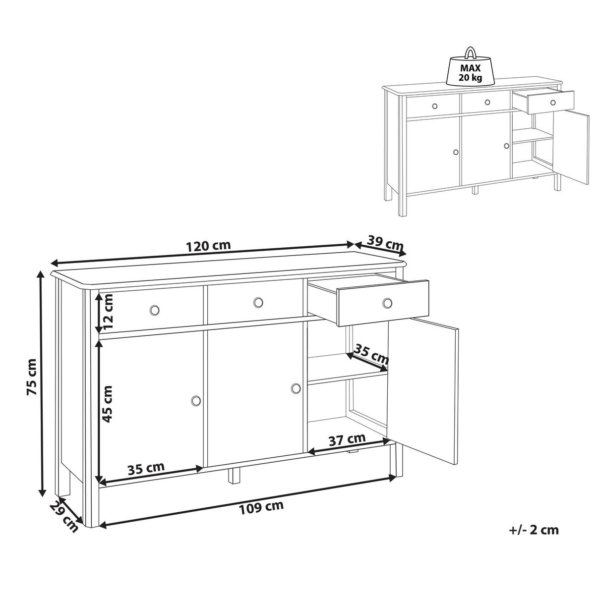 SIDEBOARD se 3 dveřmi Černý Olate - černá, kompozitní dřevo (120/75/39cm) - Beliani
