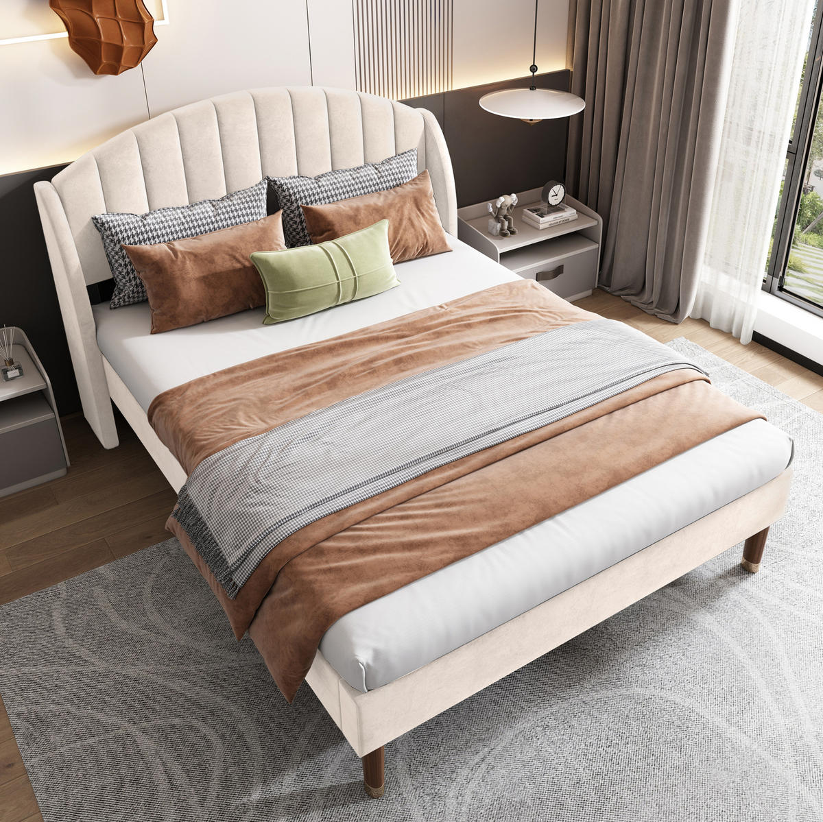 POLSTERBETT mit Lattenrost 140x200 cm Samt Beige - Beige, Metall (140/200cm) - Meubliv