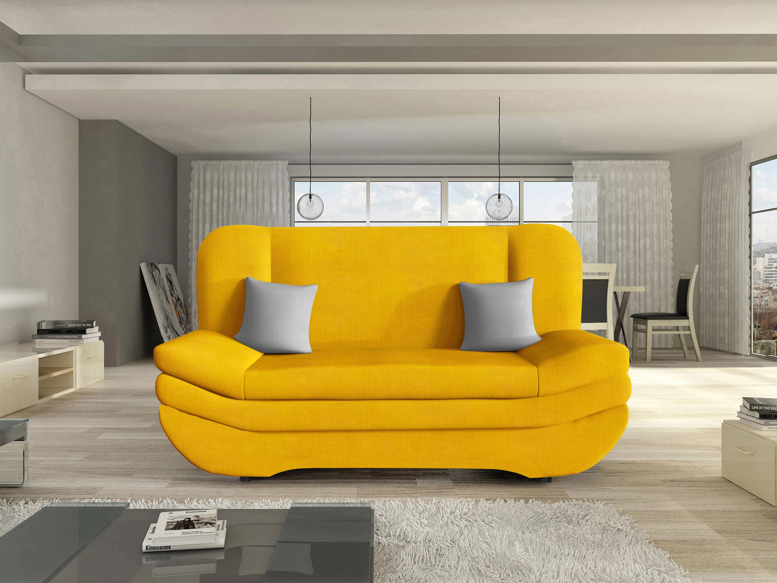 SCHLAFSOFA Weronika Premium - Gelb/Schwarz, Holz/Kunststoff (200/95/90cm) - MIRJAN24