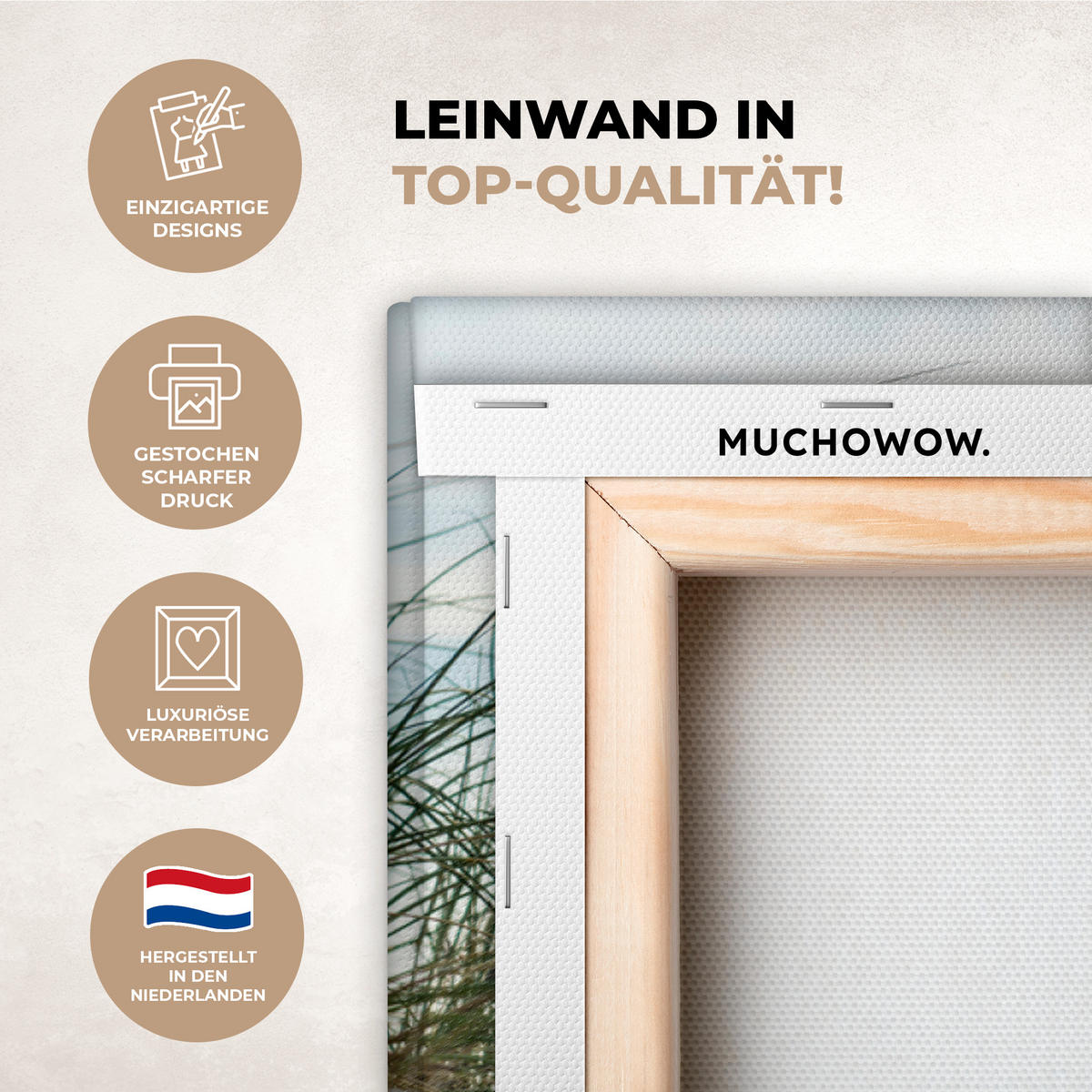 LEINWANDBILD Dünen mit Strandhafer in der Sonne des Nationalparks Schleswig-Holsteinisches Wattenmeer Wohnzimmer 120x80 cm - Creme, Textil (120/80cm) - MuchoWow