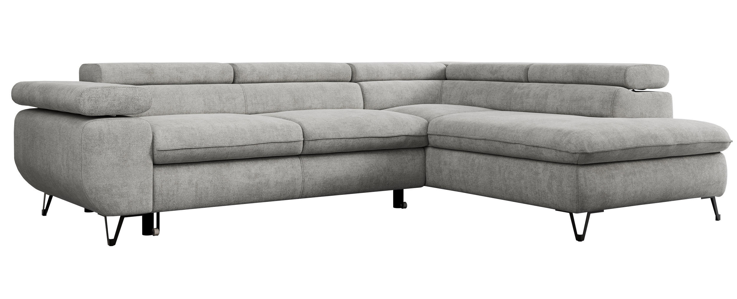ECKSOFA PEDRO L Hellgrau Struktur - Rechts Seite - Hellgrau/Schwarz, Textil/Metall (273/208cm) - MKS