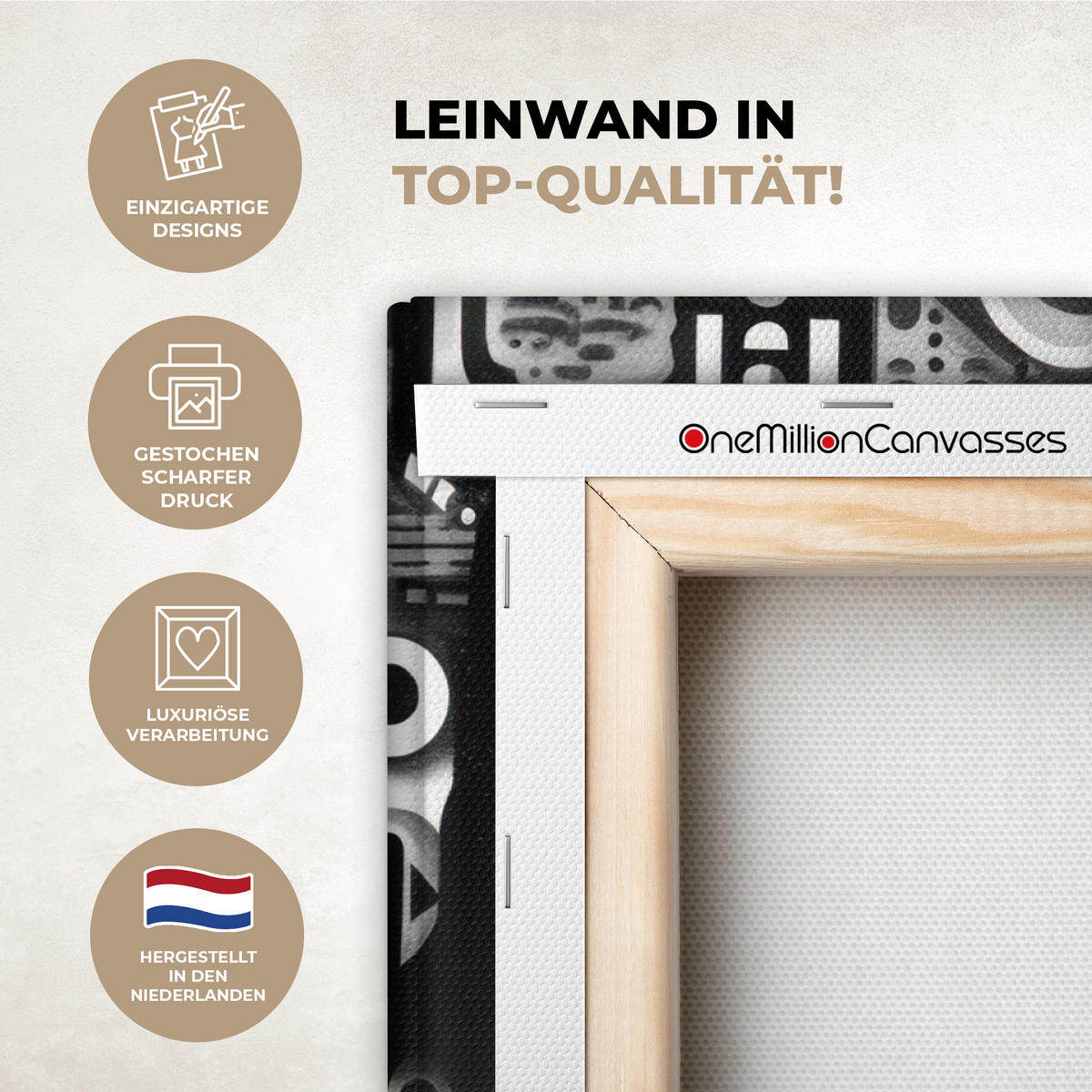 LEINWANDBILD Symbole - Abstrakt - Grafik - Schwarz Wandbilder 80x60 cm - Schwarz, Textil (80/60cm) - MuchoWow