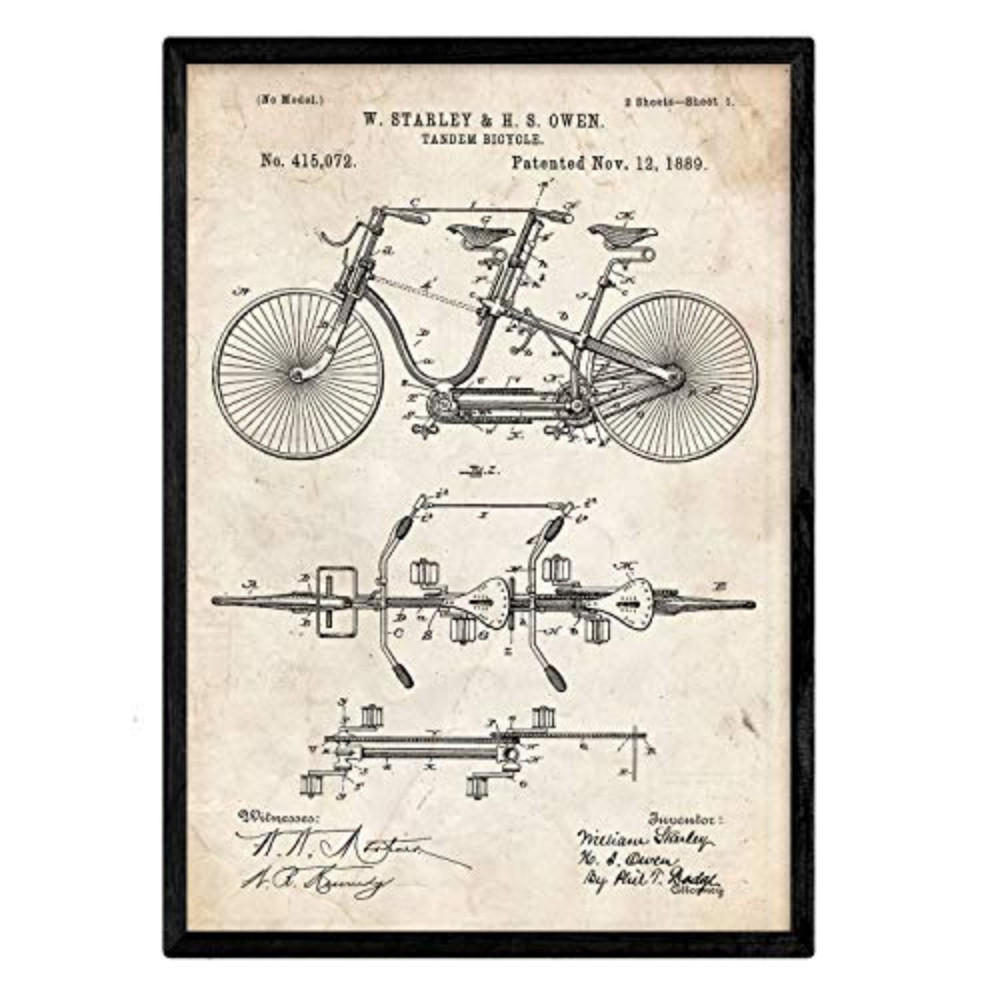 POSTER Tandem-Fahrrad Patent A3 Rahmenlos - Klar, Papier (29.7/5/42cm) - Nacnic