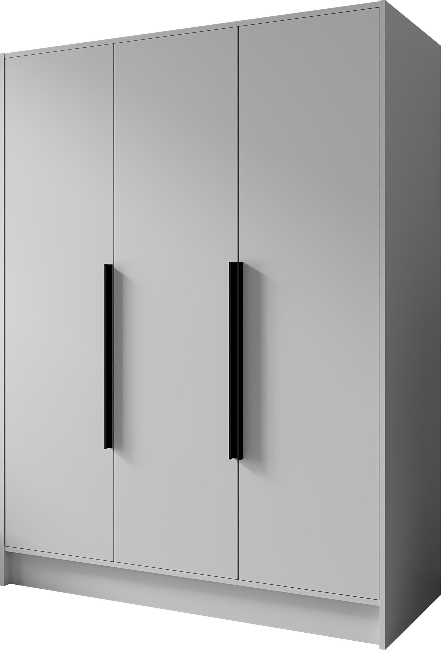 KLEIDERSCHRANK Mono Bis im Skandi-Stil, Drehtüren mit Schwarze Metallgriffe, Weiß 150/200/51 cm - Weiß, Holzwerkstoff (150/200/51cm) - WFL GROUP