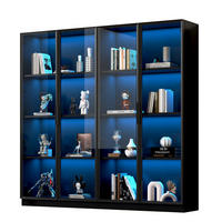 VITRINENSCHRANK mit LED-Beleuchtung 4-türig Schwarz mit Glastüren - Schwarz, Holzwerkstoff (40/160/160cm) - Beauniv