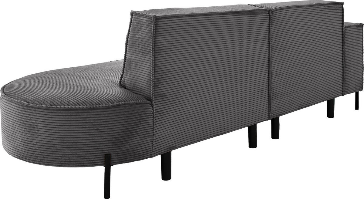 ECKSOFA Hana Loft 3-Sitzer Ecke Links, Cordstoff Chenille, Grau 241/80/168 cm - Schwarz/Grau, Textil/Metall (241/168cm) - WFL GROUP