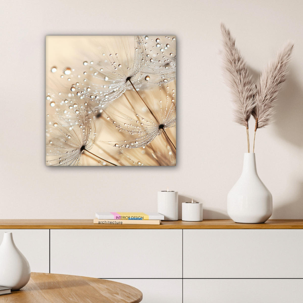 LEINWANDBILD Löwenzahn - Abstrakt - Natur - Beige Wandbild Wohnzimmer 50x50 cm - Braun, Textil (50/50cm) - MuchoWow