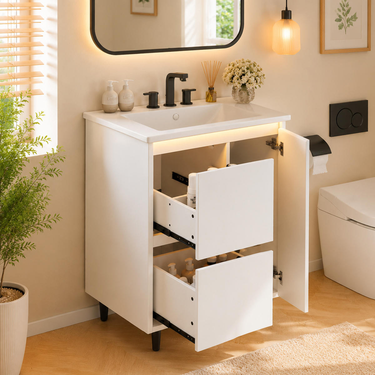 WASCHTISCHKOMBI 61/46.5/87 cm Weiß mit 2 Schubladen, ohne Wasserhahn - Weiß, Holz/Holzwerkstoff (46.5/87/61cm) - Oxeza