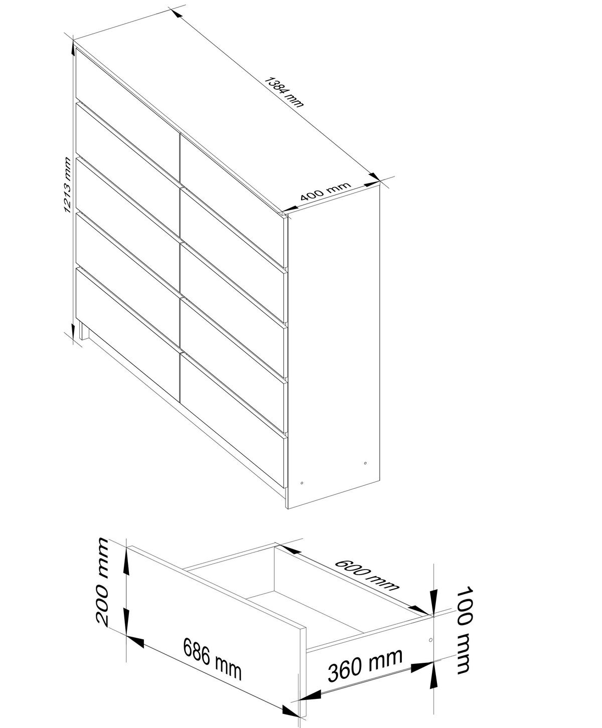 KOMMODE Weiß 138x40x121 cm - Weiß, Holzwerkstoff (138/121/40cm) - Akord