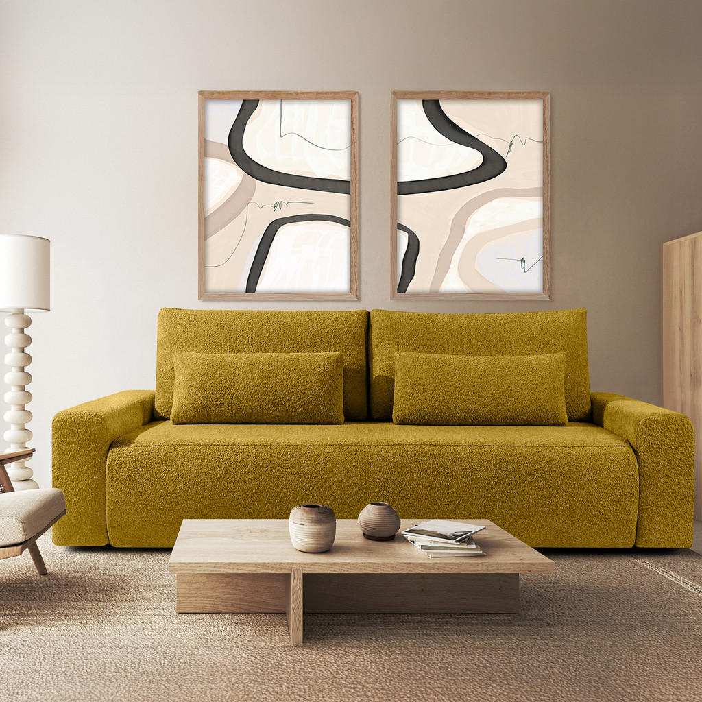 Thumbnail - Konsimo® 3-Sitzer, Gelb, Textil, Kiefer, Buche, 250x93x108 cm, Wohnzimmer, Sofas & Couches, Schlafsofas