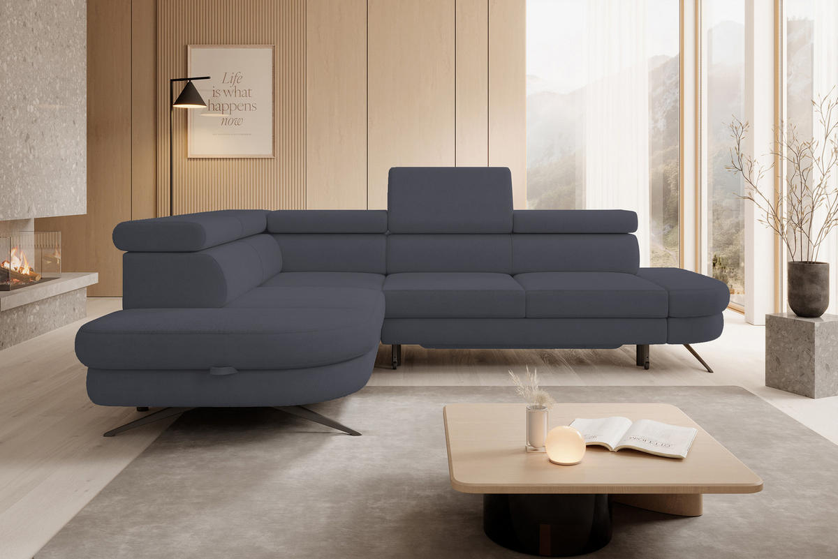 ECKSOFA OTIS L-förm, Schlaffunktion, verstellbare Kopfstützen, in AURORA-Stoff, lose Rückenkissen, freistehend, LINKS 218x276x97 cm Dark grey - Dunkelgrau, Holz/Textil (218/276cm) - DomoHome