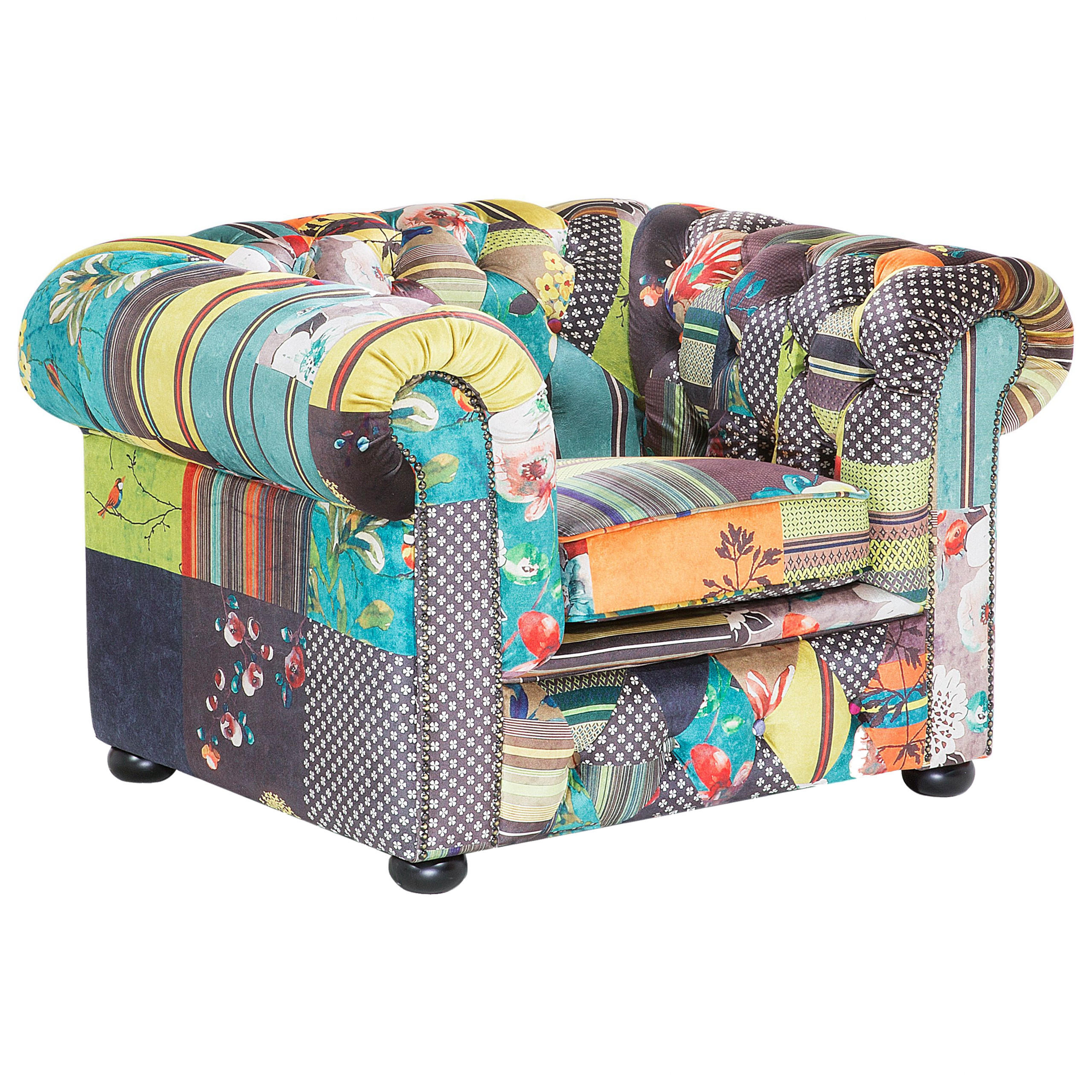 Beliani KŘESLO čalounění Patchwork zelené/žluté Chesterfield