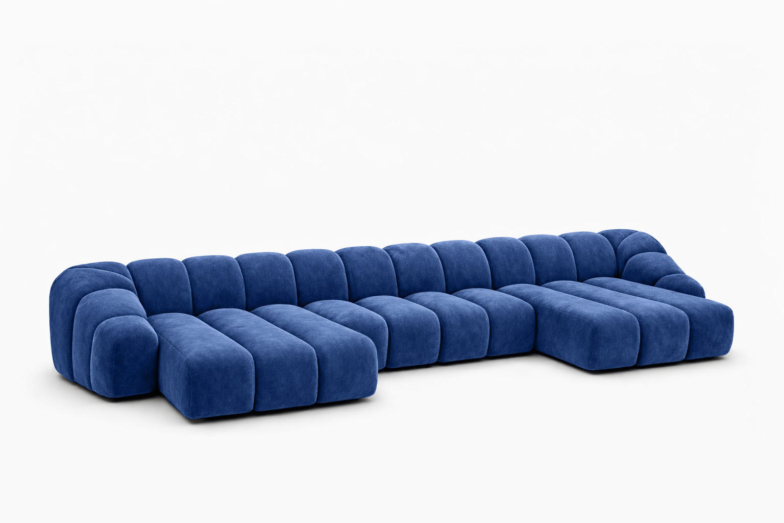 ECKSOFA Modulare U-Form, Veloursstoff Bluvel, Tintenblau, CROISSANT U XL - Blau, Holz (448/72/190cm) - Kaiser Möbel