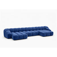 ECKSOFA Modulare U-Form, Veloursstoff Bluvel, Tintenblau, CROISSANT U XL - Blau, Holz (448/72/190cm) - Kaiser Möbel