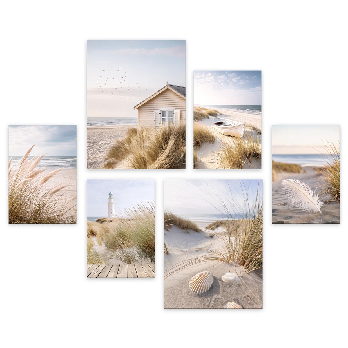 BILDERSET 6er-Set 30x40 cm + 20x30cm Strand Meer - Beige, Kunststoff (105/85cm) - artissimo