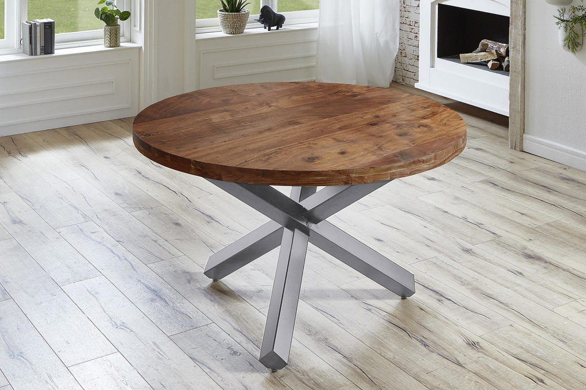 ESSTISCH RUNA - Silberfarben/Braun, Holz/Metall (120/120/78cm) - SAM