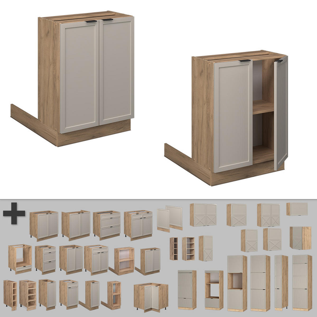 KÜCHENINSEL Fame-Line GrauBeige 60 cm ohne AP - Honigeiche/Grau, Holzwerkstoff (60/82/30cm) - Vicco