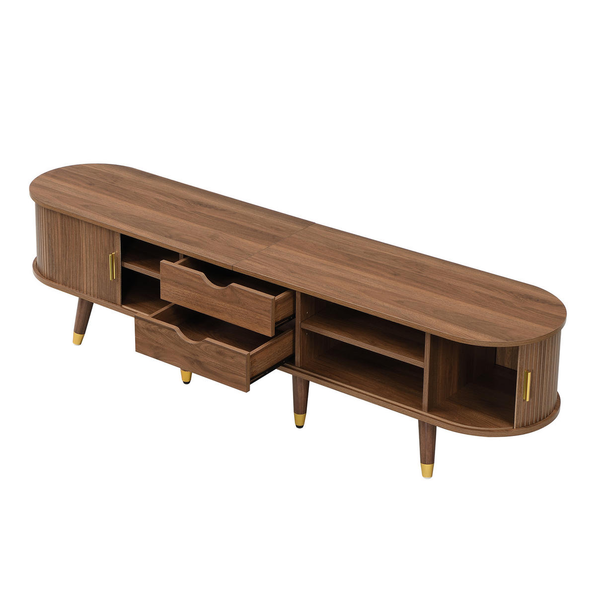 TV-ELEMENT 175/38/45 cm Walnuss mit Rattan-Schiebetür und 2 Schubladen - Nussbaumfarben, Holz (175/45/38cm) - Oxeza