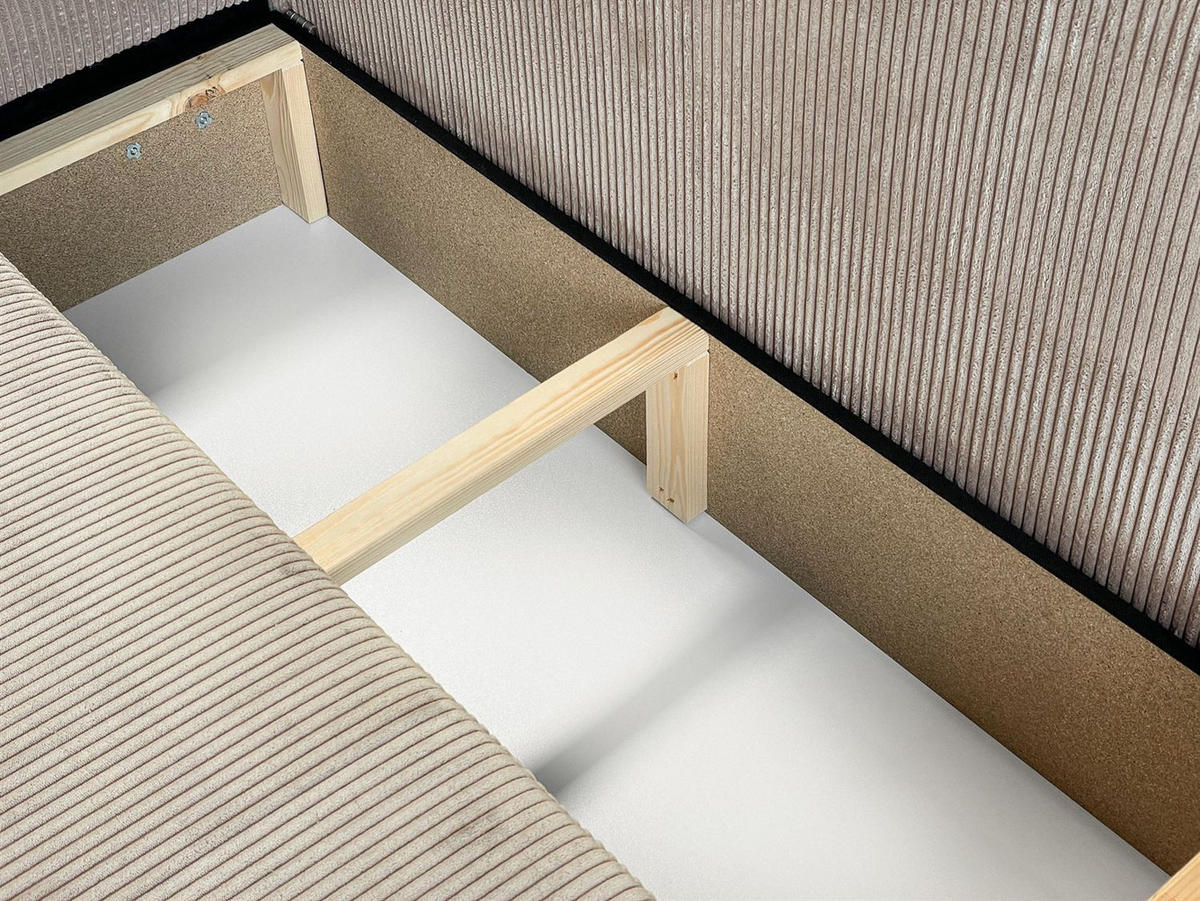 WOHNLANDSCHAFT Gepolstertes CARLO U Cord mit Schlaffunktion und Bettkasten, Poso 02 - Beige, Textil (315/83/143cm) - Lookway