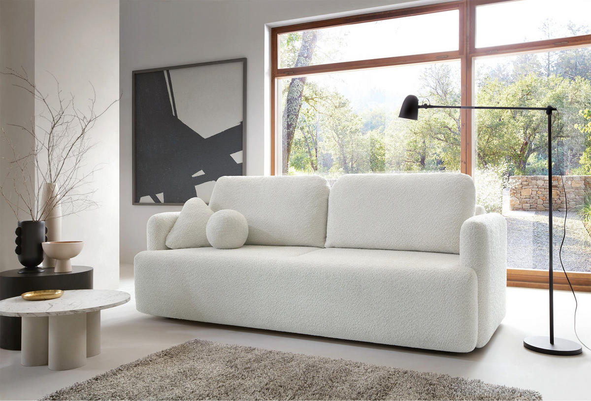 SCHLAFSOFA Lambina Cremeweiß Boucle - Creme/Schwarz, Kunststoff/Textil (227/92/104cm) - Selsey