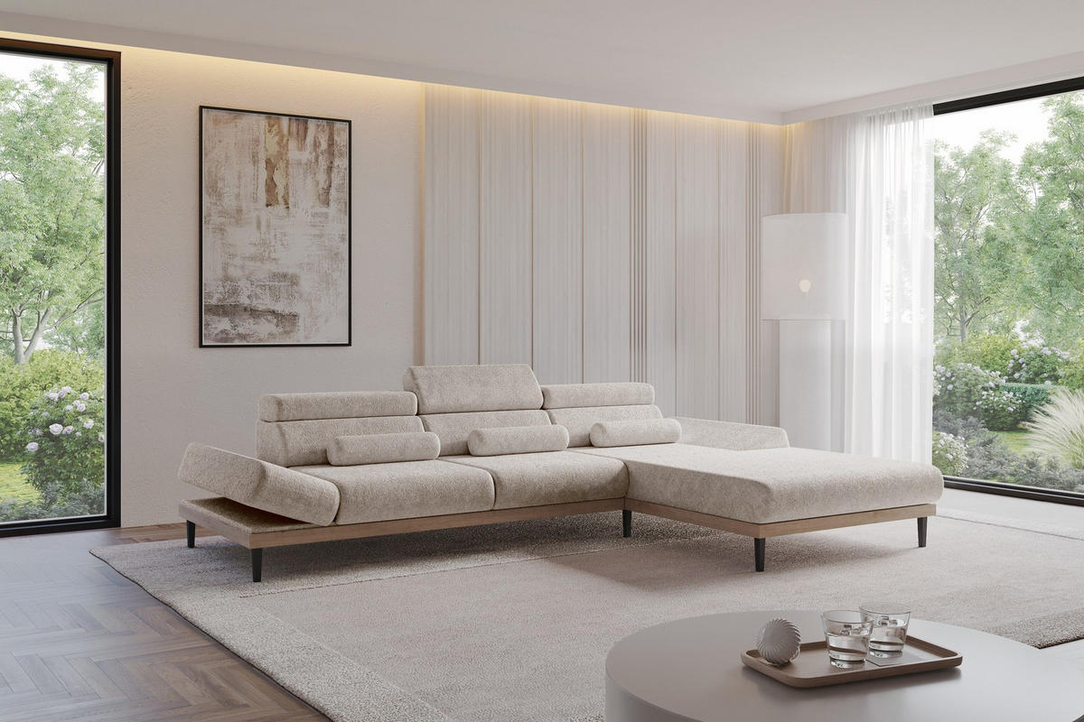 ELEKTRISCHES ECKSOFA Rechts MONA 316x205x85 Hellgrau Velours - Hellgrau, Holzwerkstoff/Textil (316/205cm) - ALTDECOR