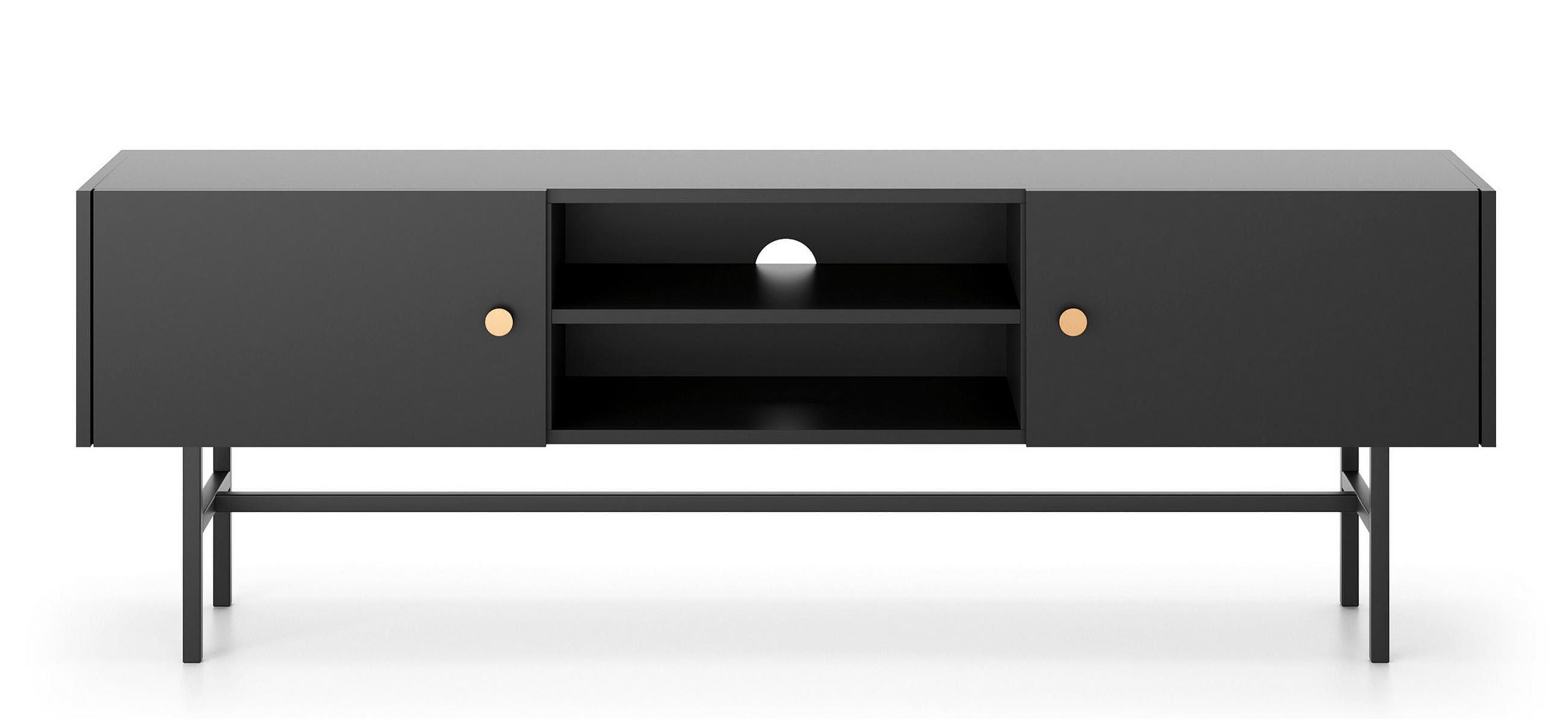LOWBOARD Dinley 2T Schwarz 155/52/35 cm – mit schwarzen Beinen im minimalistischen Design - Schwarz, Holzwerkstoff/Metall (155/52/35cm) - AX Living