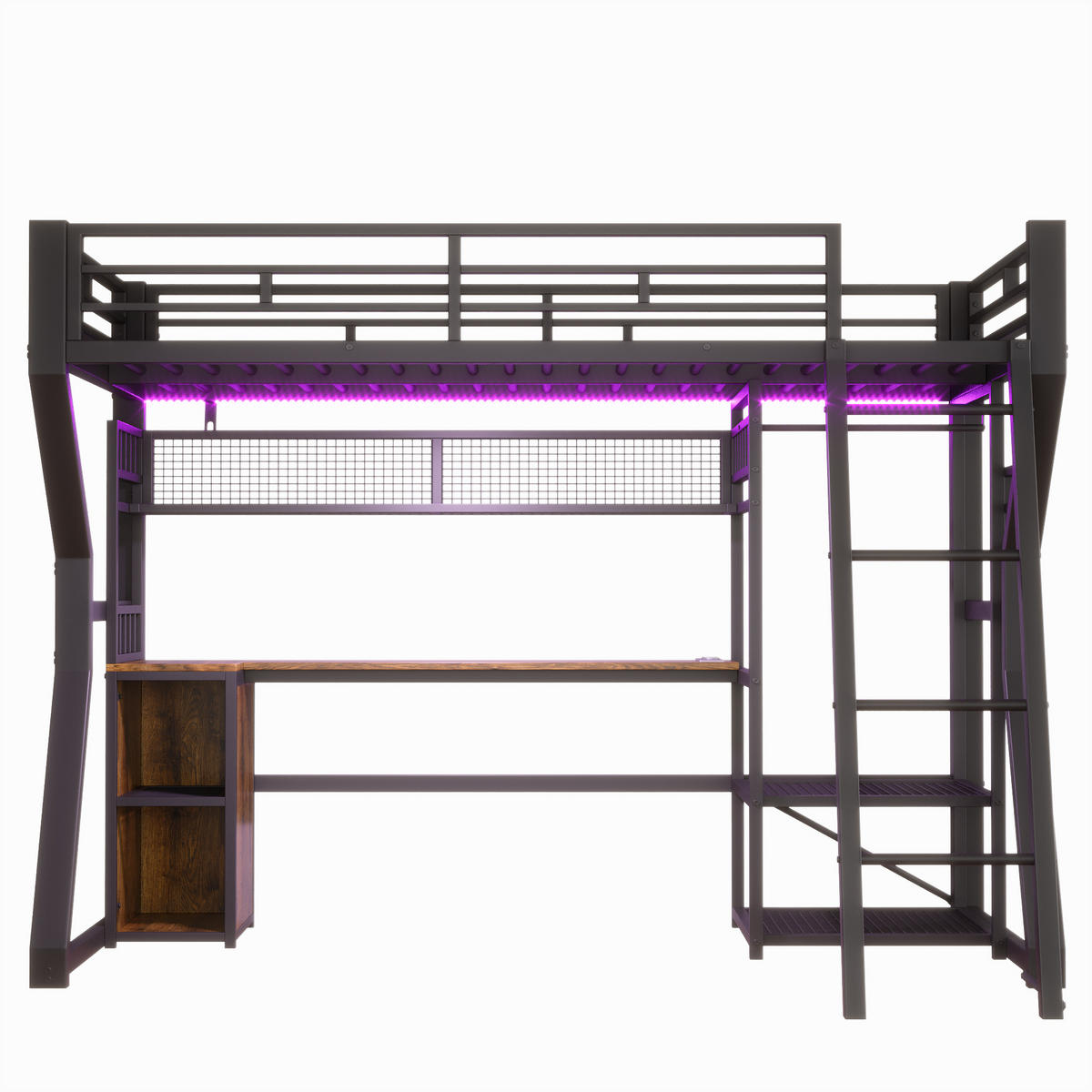HOCHBETT mit Schreibtisch 90x200 cm Metall MDF Schwarz - Schwarz, Metall (90/200cm) - Meubliv