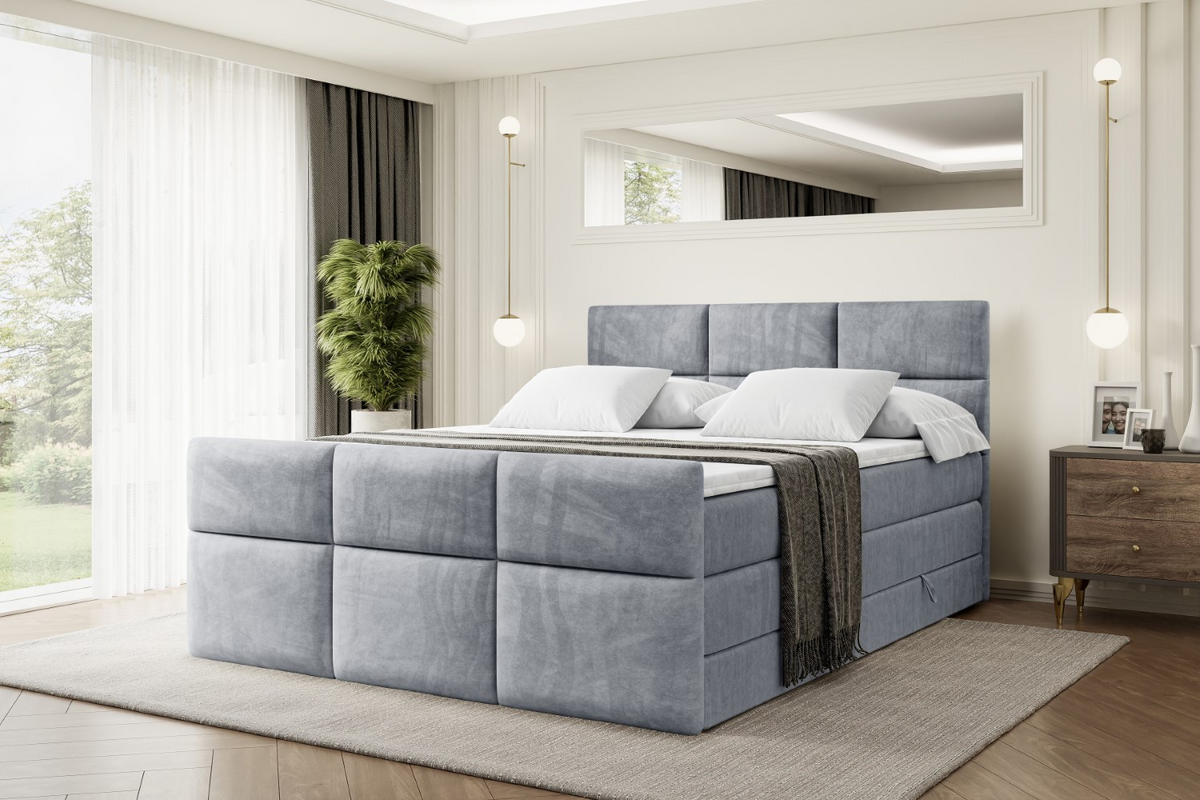 BOXSPRINGBETT OHIO-Z KING - 140x200 - H3/H4 - Grau - Grau, Holzwerkstoff (140/200cm) - ALTDECOR