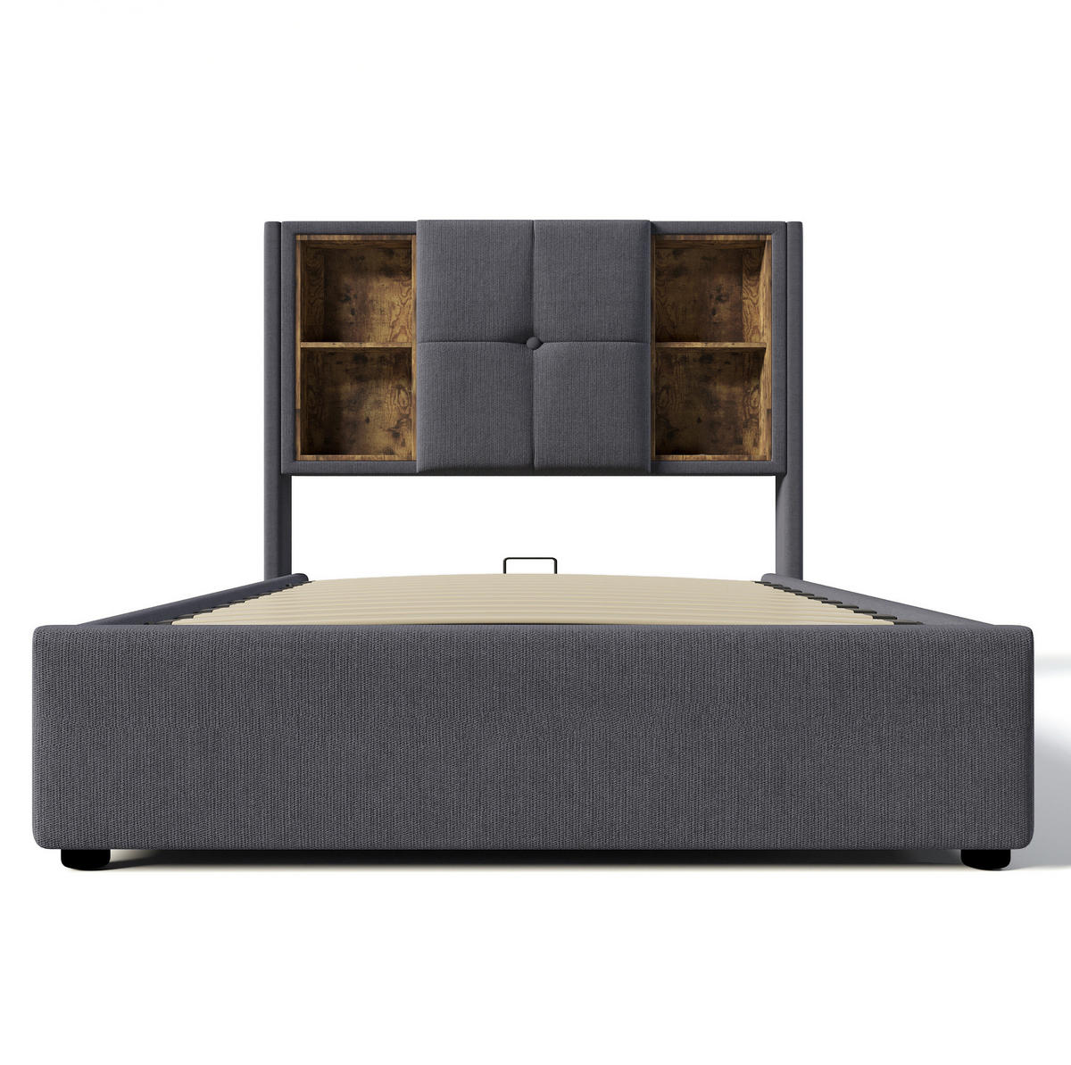 POLSTERBETT 90/200 cm Grau mit Stauraum, USB- und Type-C-Anschlüssen - Grau, Textil (90/200cm) - Flora Grace