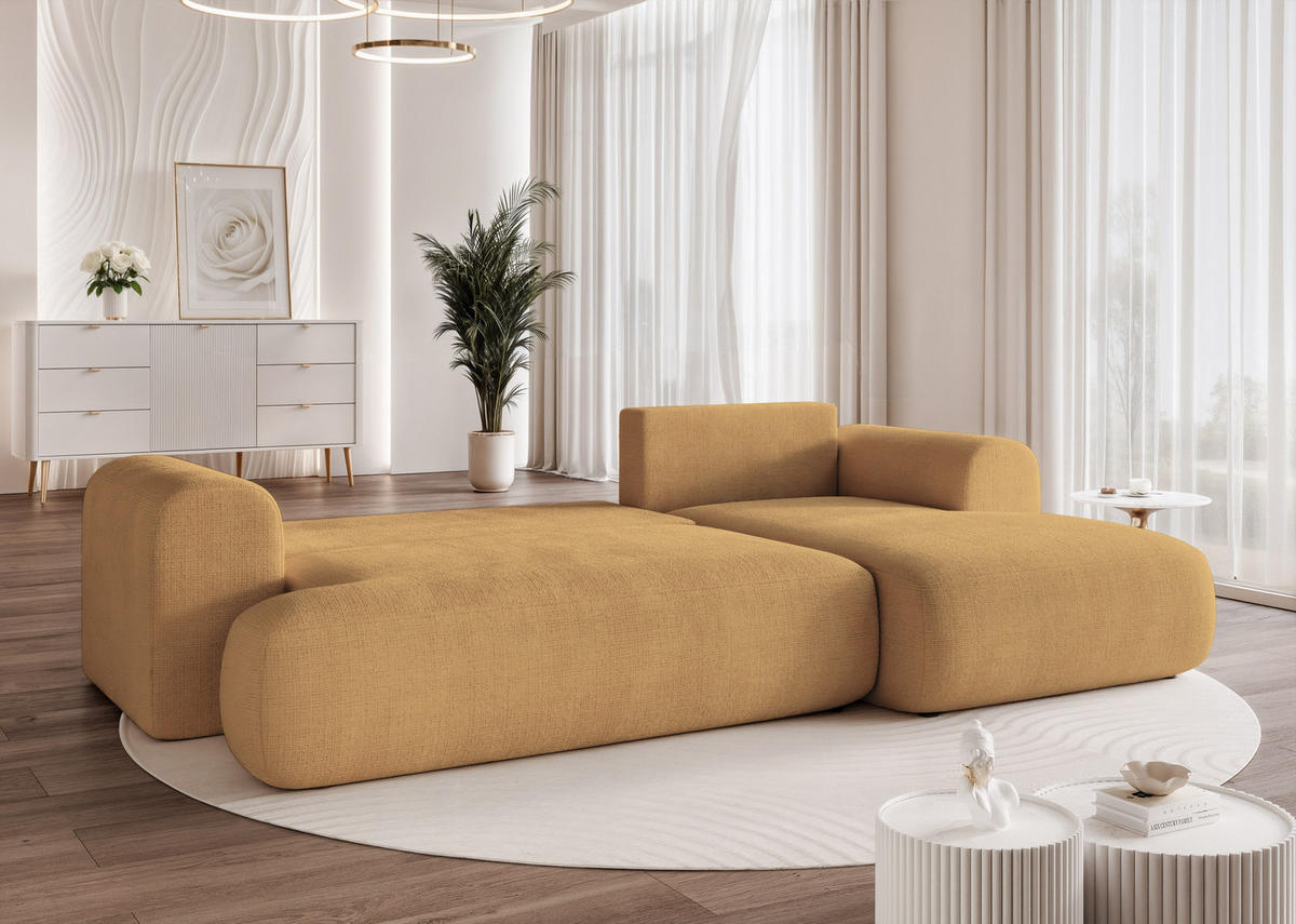 ECKSOFA BLOOM mit Schlaffunktion und Bettkasten Gelb - Gelb, Holzwerkstoff/Kunststoff (263/150cm) - Idohome