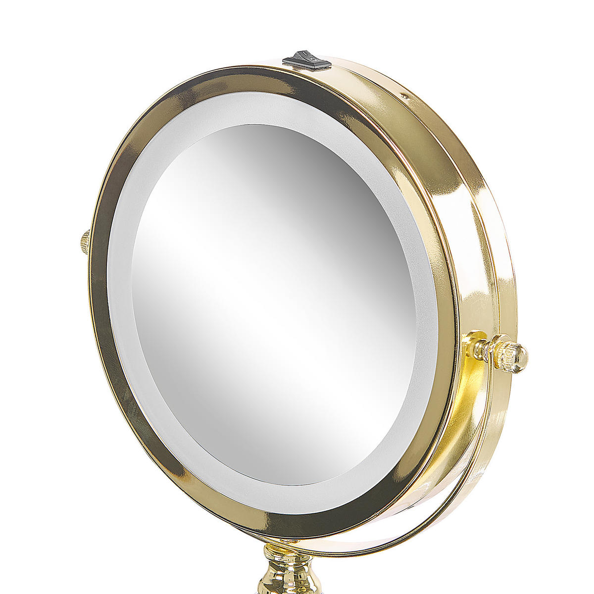 KOSMETIKSPIEGEL gold mit LED-Beleuchtung 18 cm Claira - Goldfarben, Glas (18/34/13cm) - Beliani
