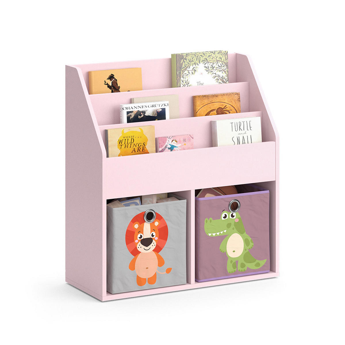KINDERREGAL Luigi Rosa 72 x 79 cm mit 2 Faltboxen (Löwe, Krokodil) - Pink, Holzwerkstoff (72/79/30.7cm) - Vicco