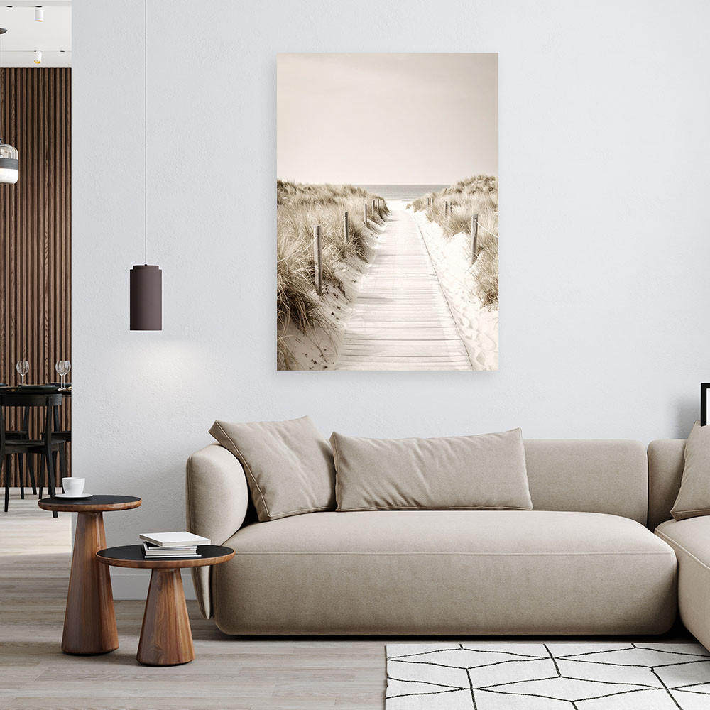 LEINWANDBILD Weg zum Strand Landschaft Natur 80x120cm - Beige, Textil (80/120cm) - Feeby