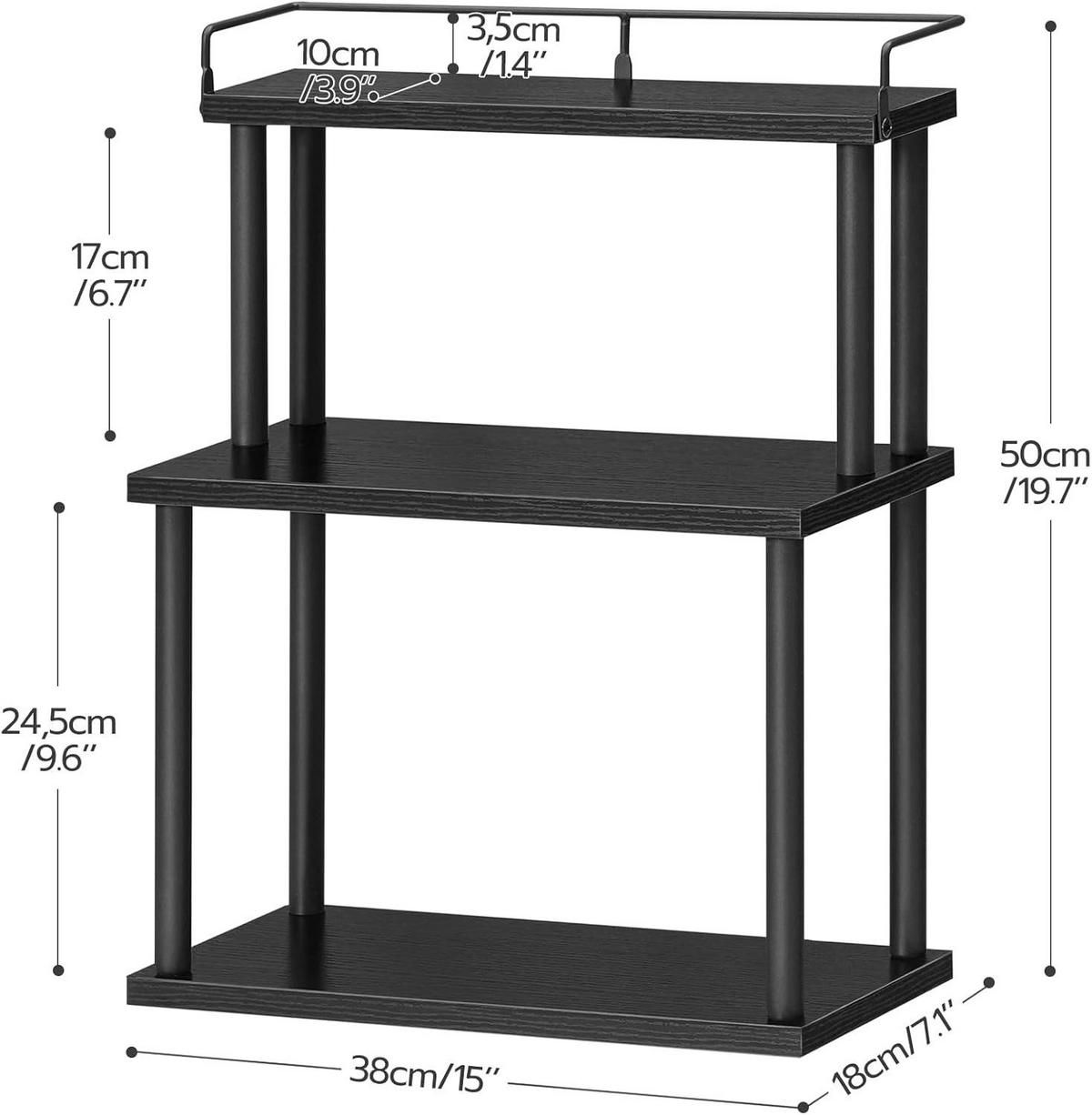 GEWÜRZREGAL mit 3 Ebenen Metall - Schwarz, Holzwerkstoff (38/50/18cm) - Hoobro